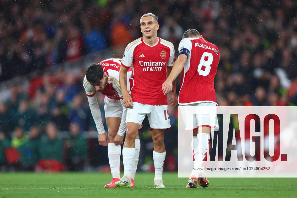 Arsenal v PSV Eindhoven 20 September 2023, London Championss League Fußball, Gruppenphase Arsenal v PSV Eindhoven Leandro Trossard von Arsenal feiert sein zweites Tor Foto Charlotte Wilson Offside London UK