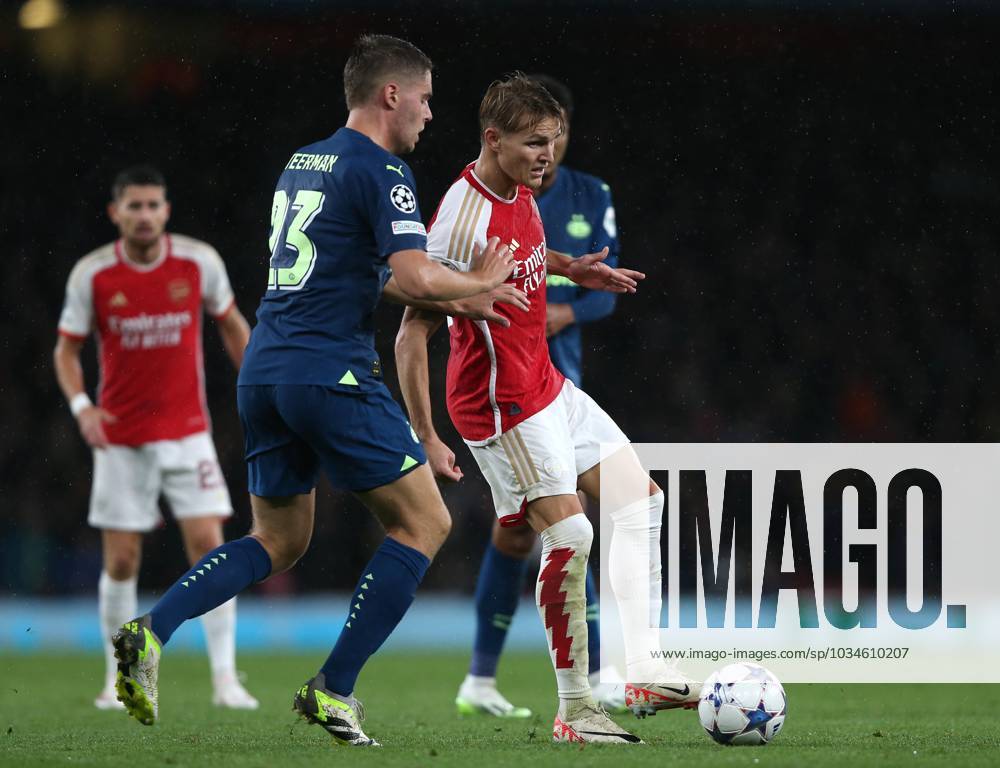 Arsenal v PSV Eindhoven, UEFA Champions League, Group B, Emirates Stadium, London, UK. - 20th September 2023. Martin Odegaard of Arsenal. - Arsenal v PSV Eindhoven, UEFA Champions League, Group B, Emirates Stadium, London, UK. - 20th September 2023. London Emirates Stadium UK
