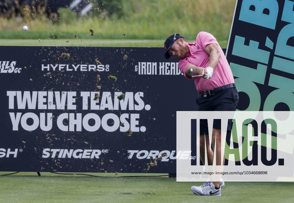 Talor Gooch of the US hits his tee shot on the fifteenth hole during the first round of the 2023 LIV Golf League tournament at Rich Harvest Farms in Sugar Grove, Illinois, on Friday September 22, 2023. Tournament play runs from September 22nd through the 24th. SGI20230922801 TANNENxMAURY