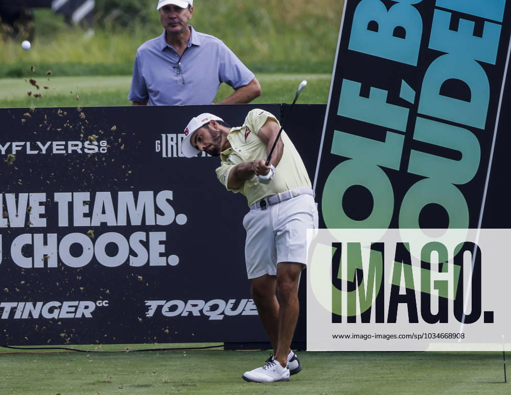 Abraham Ancer of Mexico hits his tee shot on the fifteenth hole during the first round of the 2023 LIV Golf League tournament at Rich Harvest Farms in Sugar Grove, Illinois, on Friday September 22, 2023. Tournament play runs from September 22nd through the 24th. SGI20230922802 TANNENxMAURY
