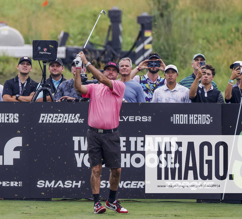 Bubba Watson of the US hits his tee shot on the fifteenth hole during the first round of the 2023 LIV Golf League tournament at Rich Harvest Farms in Sugar Grove, Illinois, on Friday September 22, 2023. Tournament play runs from September 22nd through the 24th. SGI20230922808 TANNENxMAURY