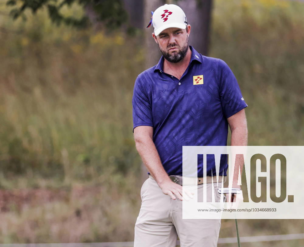Marc Leishman of Australia reacts to his putt on the fifteenth green during the first round of the 2023 LIV Golf League tournament at Rich Harvest Farms in Sugar Grove, Illinois, on Friday September 22, 2023. Tournament play runs from September 22nd through the 24th. SGI20230922825 TANNENxMAURY