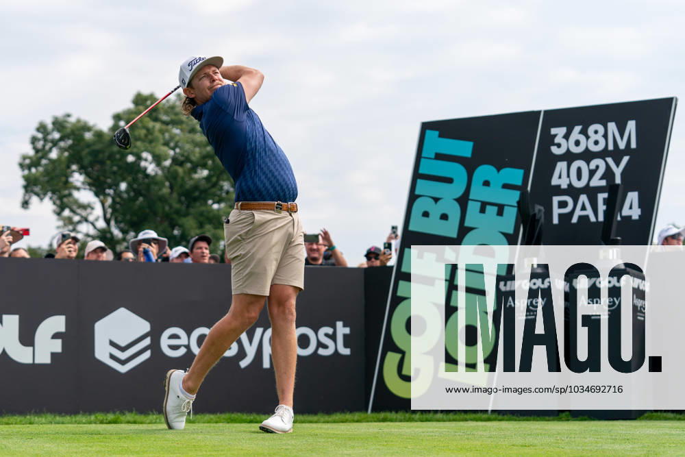 SUGAR GROVE, IL - SEPTEMBER 23: Cameron Smith tees off at hole 1 during the Chicago stop of the LIV Golf tournament on September 22, 2023, at Rich Harvest Farms in Sugar Grove, IL (Photo by Ben Hsu Icon Sportswire) GOLF: SEP 23 LIV Golf Chicago Icon224230922001