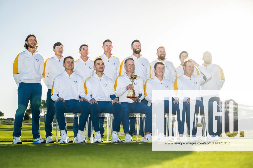 Ludvig Aberg of Team Europe bottom row furthest to the left , with team mates poses for a picture ahead of a training session during day 3 of the Ryder Cup on September 26, 2023 in Rome Photo Mathias Bergeld BILDBYRAN kod MB MB0731 golf ryder cup träning practice training day 3 bbeng