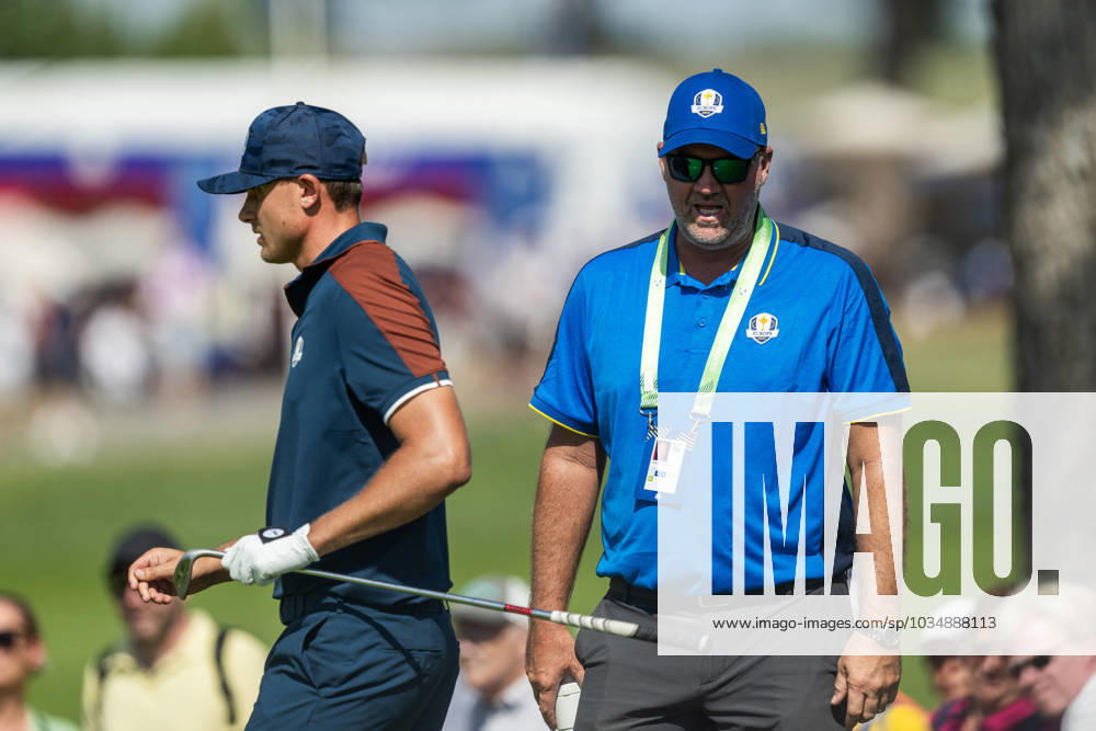 Ludvig Aberg and Peter Hanson of Team Europe at a training session during day 1 of the Ryder Cup on September 28, 2023 in Rome Photo Mathias Bergeld BILDBYRAN kod MB MB0734 golf ryder cup träning practice training day 1 bbeng