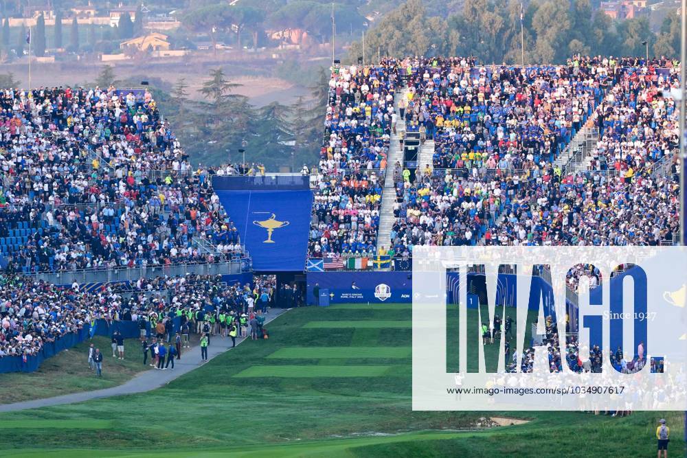 Golf match - Ryder Cup 2023 Tribune Tee 1 during the Ryder Cup 2023 at Marco Simone Golf & Country Club on September 29, 2023 in Rome Italy. Rome Italy