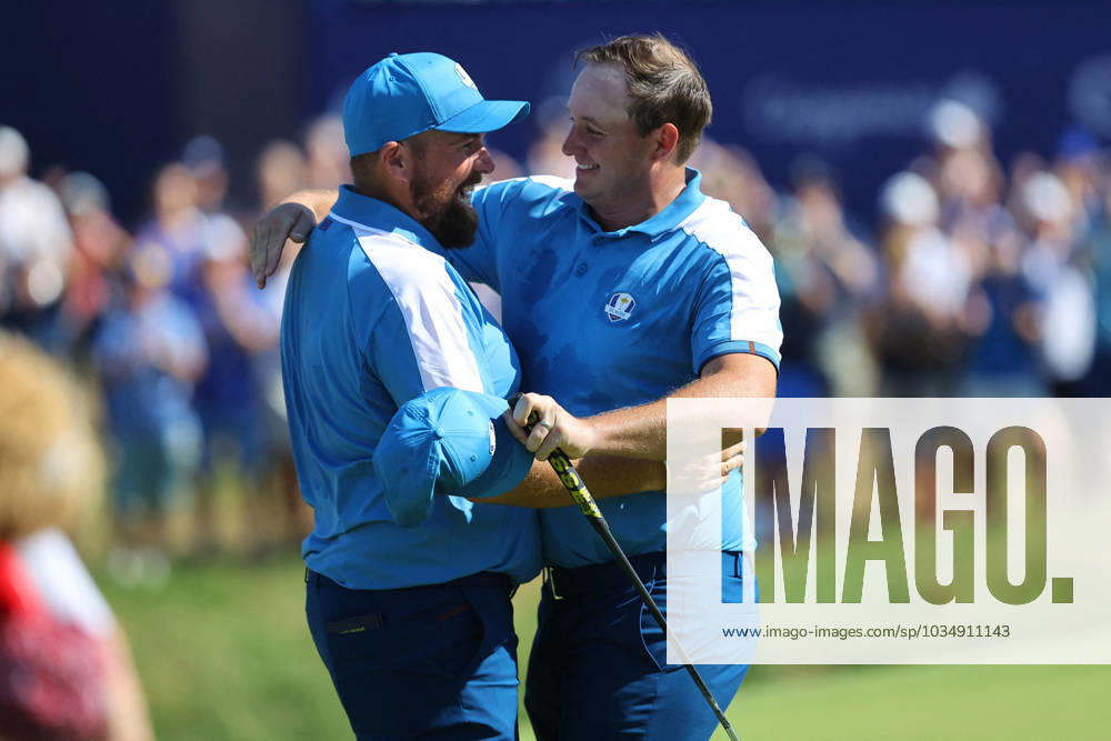 Golf match - Ryder Cup 2023 Rome, Italy 29.09.2023: Shane Lowry of Europe, Sepp Straka of Europe celebrate victory in Foursomes Session at RYDER CUP 2023 at Marco Simone Golf & Country Club di Guidonia Montecelio, Roma Rome Italy