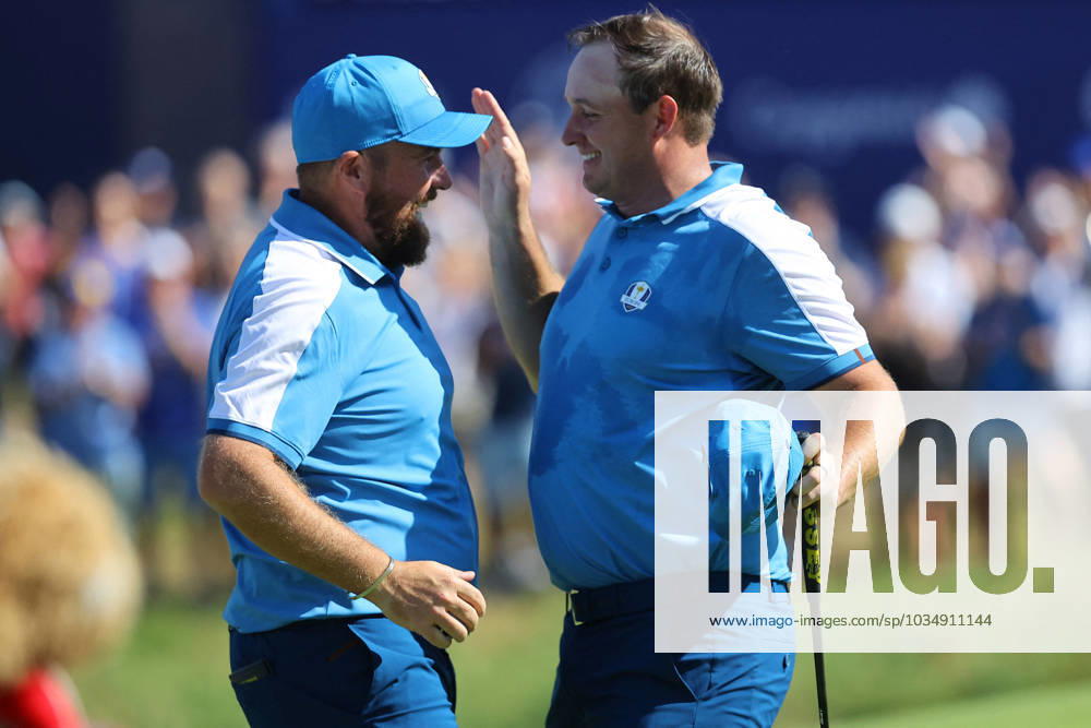 Golf match - Ryder Cup 2023 Rome, Italy 29.09.2023: Shane Lowry of Europe, Sepp Straka of Europe celebrate victory in Foursomes Session at RYDER CUP 2023 at Marco Simone Golf & Country Club di Guidonia Montecelio, Roma Rome Italy