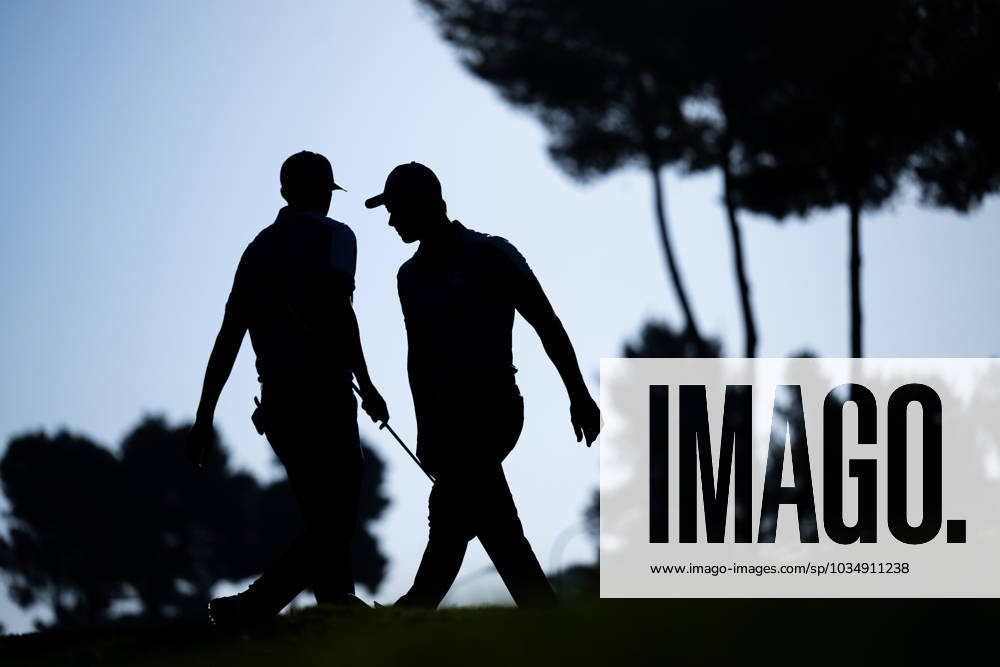 Silhuetts of Ludvig Aberg and Viktor Hovland of Team Europe in a foursome match during day one of the Ryder Cup on September 29, 2023 in Rome Photo Mathias Bergeld BILDBYRAN kod MB MB0736 golf ryder cup day 1 bbeng round 1 genre siluett silhuett