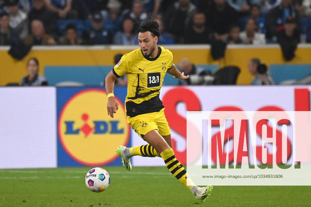 Rami BENSEBAINI Borussia Dortmund , action,single action,single picture,crop,full body shot,whole figure Football 1 Bundesliga season 2023 2024, 6 matchday, Spieltag06 TSG 1899 Hoffenheim Borussia Dortmund 1 3, on 29 09 2023 , PREZERO ARENA