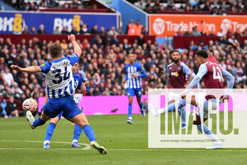 Birmingham, England, 30th September 2023. Jacob Ramsey of Aston Villa scores his teams fifth goals of the game during the Premier League match at Villa Park, Birmingham. Picture credit should read: Gary Oakley Sportimage . SPI-2610-0042