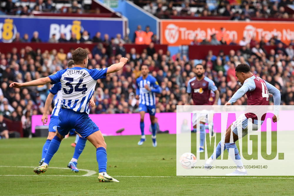 Birmingham, England, 30th September 2023. Jacob Ramsey of Aston Villa scores his teams fifth goals of the game during the Premier League match at Villa Park, Birmingham. Picture credit should read: Gary Oakley Sportimage . SPI-2610-0044