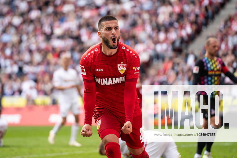 GER, 1 FBL, 1 FC Köln Koeln vs VfB Stuttgart 30 09 2023, RheinEnergieSTADION, Cologne, GER, 1 FBL, 1 FC Köln Koeln vs VfB Stuttgart In the picture goal cheering cheering for the goal to 0 1 by Deniz Undav VfB Stuttgart, 26 , gestures, facial expressions, emotions, shouts cheers, rejoices, is happy nordphotoxGmbHxx xChristianxSchulze nph000300