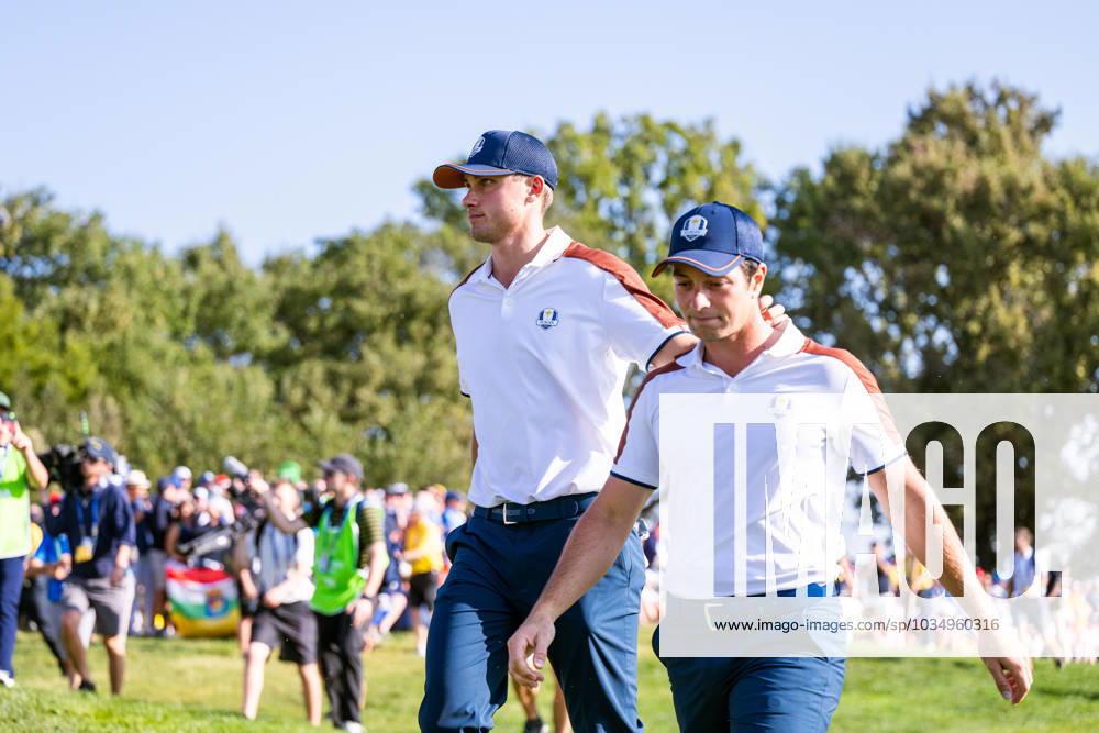 Ludvig Aberg and Viktor Hovland of Team Europe in a foursome match during day 2 of the Ryder Cup on September 30, 2023 in Rome Photo Mathias Bergeld BILDBYRAN kod MB MB0737 golf ryder cup day 2 bbeng foursome