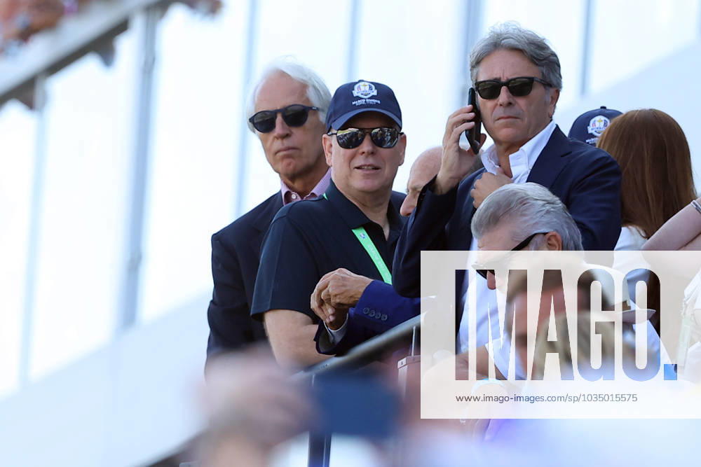 Rome, Italy 01.10.2023: Coni President Giovanni Malagò with Albert II of Monaco and Lavinia Biagiotti on the stand at RYDER CUP 2023 at Marco Simone Golf Country Club di Guidonia Montecelio, Roma