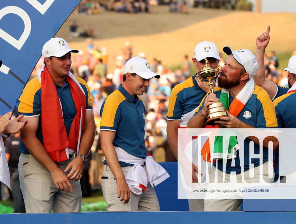 GOLF - Ryder Cup 2023 ROME,ITALY,01.OCT.23 - GOLF - Ryder Cup, Marco Simone Golf and Country Club. Image shows Sepp Straka (AUT EUR), Matt Fitzpatrick (ENG EUR) and Shane Lowry (IRL EUR). GEPAxpictures Oberlaender