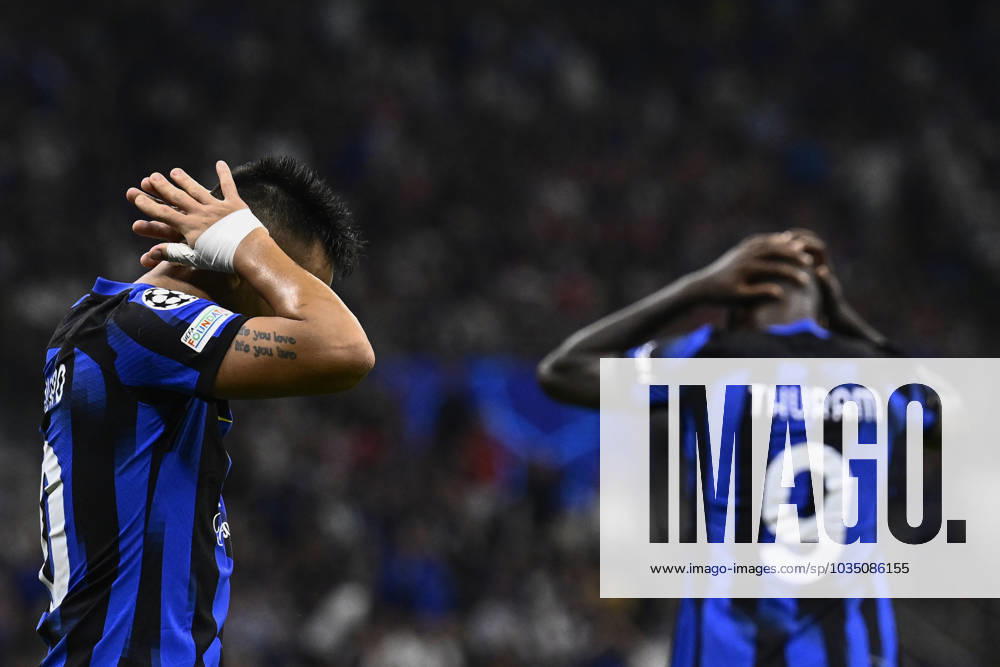 FC Internazionale v SL Benfica - UEFA Champions League Lautaro Martinez and Marcus Thuram of FC Internazionale look dejected during the UEFA Champions League football match between FC Internazionale and SL Benfica. Milan Italy
