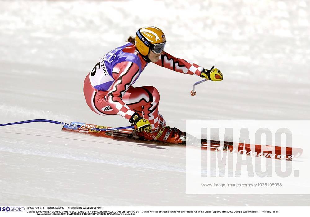 2002 WINTER Olympic Games, Olympische Spiele, Olympia, OS : 2002 WINTER OLYMPIC GAMES : SALT LAKE CITY 2 17 02, HUNTSVILLE, UTAH, UNITED STATES --- Janica Kostelic of Croatia during her silver medal run in the Ladies Super-G at the 2002 Olympic Winter games, Winterspiele,Spiele, Summer games --- Photo by Tim de Waele Isosport Corbis JEUX OLYMPIQUES D HIVER OLYMPISCHE SPELEN www.iso be Ogden United States ETATS UNIS VERENIGDE STATEN