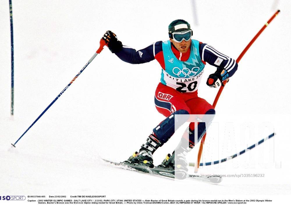 2002 WINTER Olympic Games, Olympische Spiele, Olympia, OS : 2002 WINTER OLYMPIC GAMES : SALT LAKE CITY 2 23 02, PARK CITY, UTAH, UNITED STATES --- Alain Baxter of Great Britain rounds a gate during his bronze medal run in the Men s Slalom at the 2002 Olympic Winter games, Winterspiele,Spiele, Summer games Baxter s Bronze was the first-ever Alpine skiing medal for Great Britain. --- Photo by Chris Trotman DUOMO Corbis JEUX OLYMPIQUES D HIVER OLYMPISCHE SPELEN www.iso be Ogden United States ETATS UNIS VERENIGDE STATEN