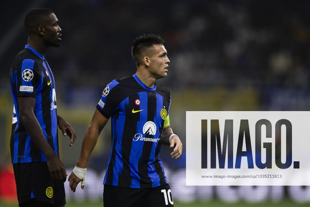 FC Internazionale v SL Benfica - UEFA Champions League Lautaro Martinez of FC Internazionale and Marcus Thuram of FC Internazionale are seen during the UEFA Champions League football match between FC Internazionale and SL Benfica. Milan Italy