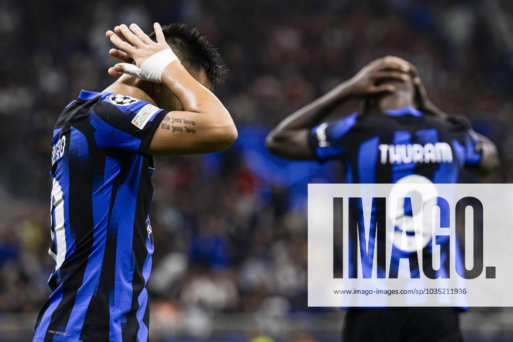 FC Internazionale v SL Benfica - UEFA Champions League Lautaro Martinez of FC Internazionale and Marcus Thuram of FC Internazionale look dejected during the UEFA Champions League football match between FC Internazionale and SL Benfica. Milan Italy