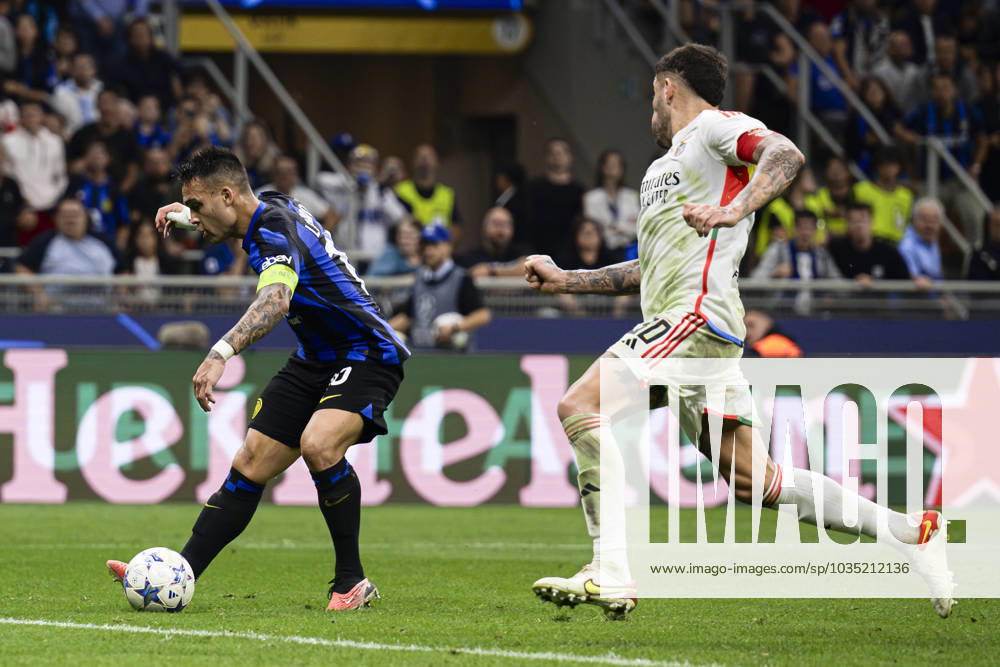 FC Internazionale v SL Benfica - UEFA Champions League Nicolas Otamendi of SL Benfica saves on Lautaro Martinez of FC Internazionale during the UEFA Champions League football match between FC Internazionale and SL Benfica. Milan Italy