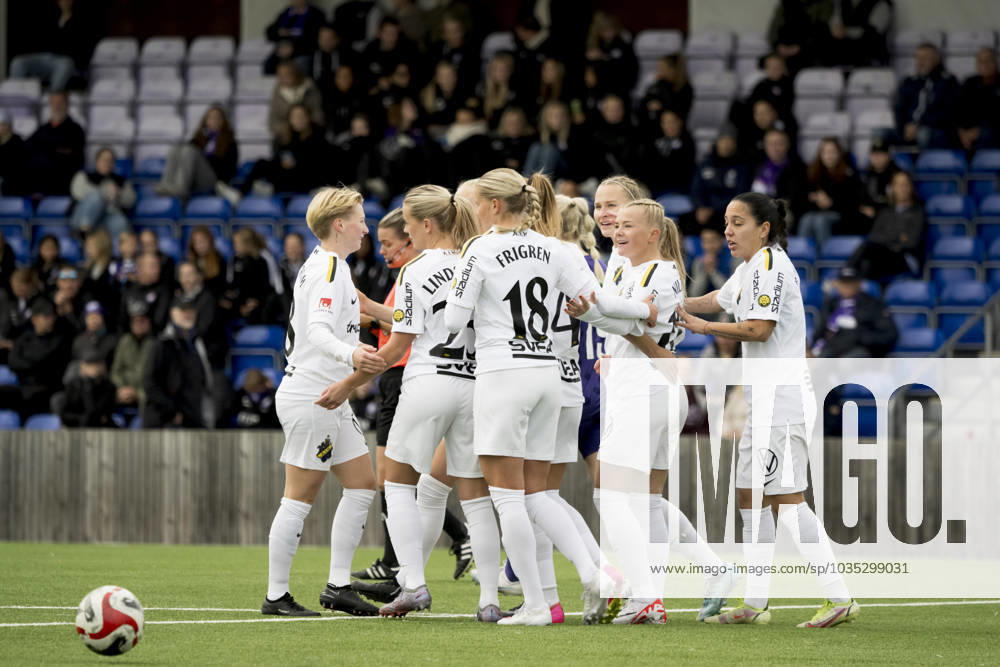 AIK jubilates after 1 0 during the football match in Elitettan between Jitex and AIK on October 7, 2023 in Mölndal.