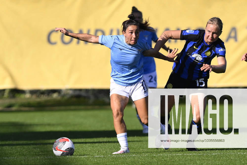 Italian football Serie A Women match - Lazio Women vs FC Internazionale Women Giuseppina Moraca of S.S. Lazio Women and Noor Eckhoff of F.C. Inter during Women s Italian Cup round of 16 between S.S. Lazio Women vs F.C. Inter, 12 October 2023, Stadium Mirko Fersini, Formello Italy. Rome Italy