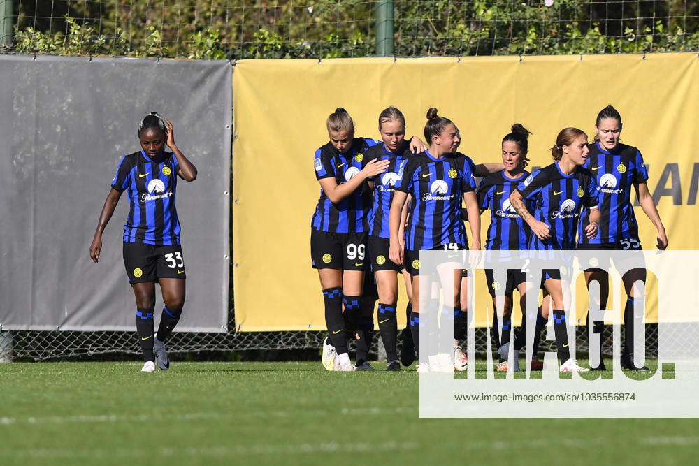 Italian football Serie A Women match - Lazio Women vs FC Internazionale Women Maja Jelcic of F.C. Inter celebrates after scoring 0-1 during Women s Italian Cup round of 16 between S.S. Lazio Women vs F.C. Inter, 12 October 2023, Stadium Mirko Fersini, Formello Italy. Rome Italy
