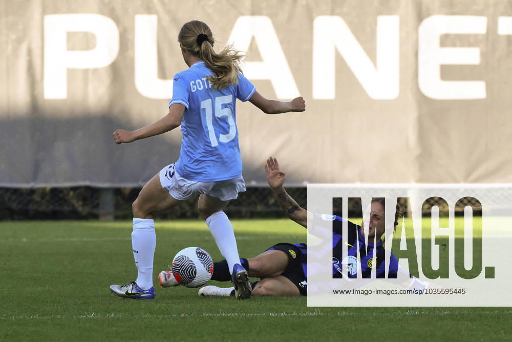 Italian football Serie A Women match - Lazio Women vs FC Internazionale Women Maja Gothberg of S.S. Lazio Women and Beatrice Merlo of F.C. Inter during Women s Italian Cup round of 16 between S.S. Lazio Women vs F.C. Inter, 12 October 2023, Stadium Mirko Fersini, Formello Italy. Rome Italy