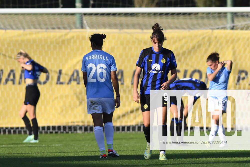 Italian football Serie A Women match - Lazio Women vs FC Internazionale Women Marta Varriale of S.S. Lazio Women and Elisa Polli of F.C. Inter during Women s Italian Cup round of 16 between S.S. Lazio Women vs F.C. Inter, 12 October 2023, Stadium Mirko Fersini, Formello Italy. Rome Italy