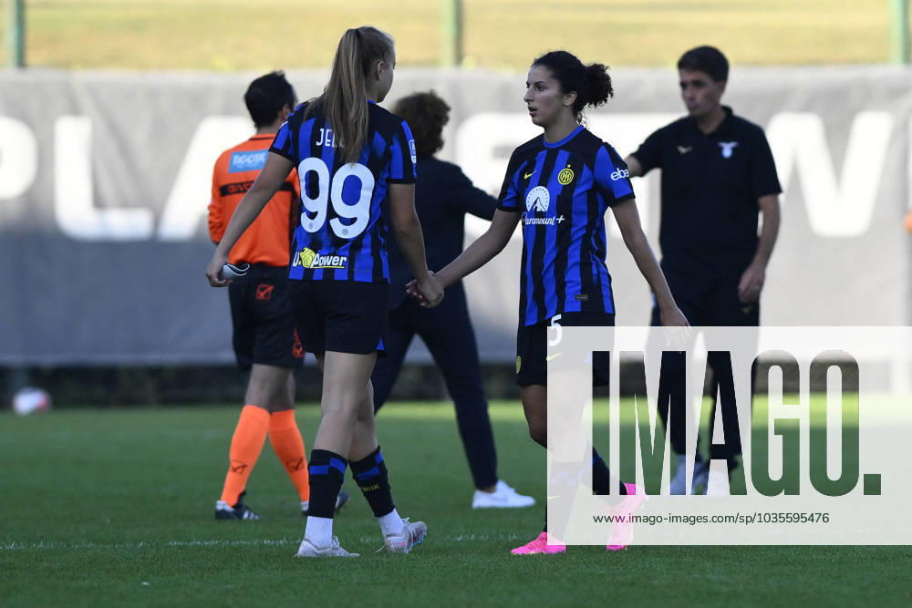 Italian football Serie A Women match - Lazio Women vs FC Internazionale Women Maja Jelcic and Ghoutia Karchouni of F.C. Inter during Women s Italian Cup round of 16 between S.S. Lazio Women vs F.C. Inter, 12 October 2023, Stadium Mirko Fersini, Formello Italy. Rome Italy