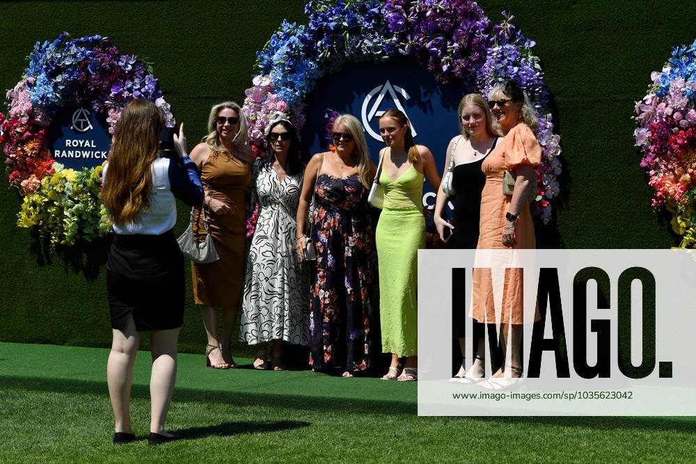 RACING THE EVEREST, Racegoers pose for a photograph during The Everest, as part of Sydney Spring Racing Carnival 2023, at the Royal Randwick Racecourse in Sydney, Saturday, October 14, 2023. ( NO ARCHIVING, , NO USE IN BOOKS WITHOUT CONSENT SYDNEY NEW SOUTH WALES AUSTRALIA