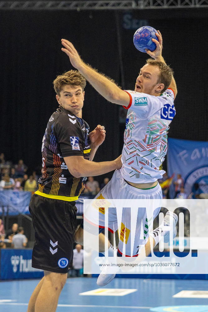 Felix Claar SC Magdeburg, 07 scores a goal GER, TVB Stuttgart vs SC Magdeburg, Handball Maenner, Liqui Moly HBL, Handball Bundesliga, 10 Spieltag, Spielzeit 2023 2024, 22 10 2023 GER, TVB Stuttgart vs SC Magdeburg, Handball Maenner, Liqui Moly HBL, Handball Bundesliga, 10 Spieltag, Spielzeit 2023 2024, 22 10 2023 Stuttgart