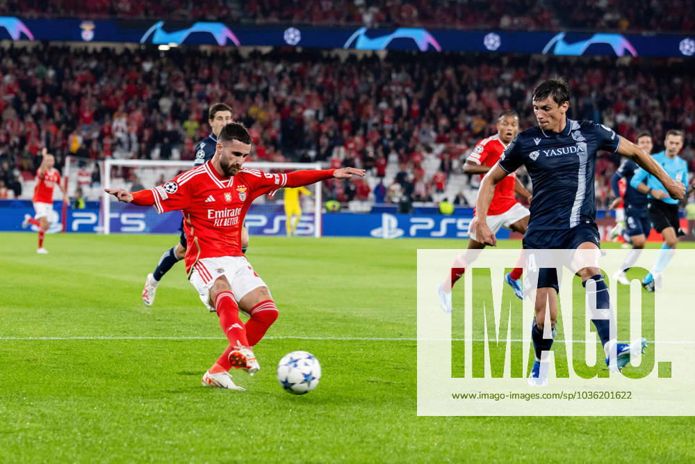 UEFA Champions League 2023 24: Benfica Vs Real Sociedad in Lisbon, Portugal - 24 Oct 2023 Rafa Silva (L) of SL Benfica and Robin Le Normand (R) of Real Sociedad seen in action during the UEFA Champions League 2023 24 match between Benfica and Real Sociedad at Estádio do Lisboa e Benfica. Final score; Benfica 0:1 Real Sociedad. Lisbon Portugal