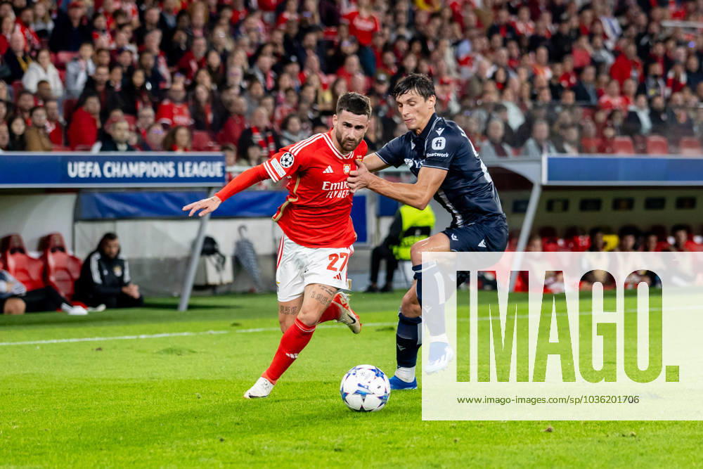 UEFA Champions League 2023 24: Benfica Vs Real Sociedad in Lisbon, Portugal - 24 Oct 2023 Rafa Silva (L) of SL Benfica and Robin Le Normand (R) of Real Sociedad seen in action during the UEFA Champions League 2023 24 match between Benfica and Real Sociedad at Estádio do Lisboa e Benfica. Final score; Benfica 0:1 Real Sociedad. Lisbon Portugal