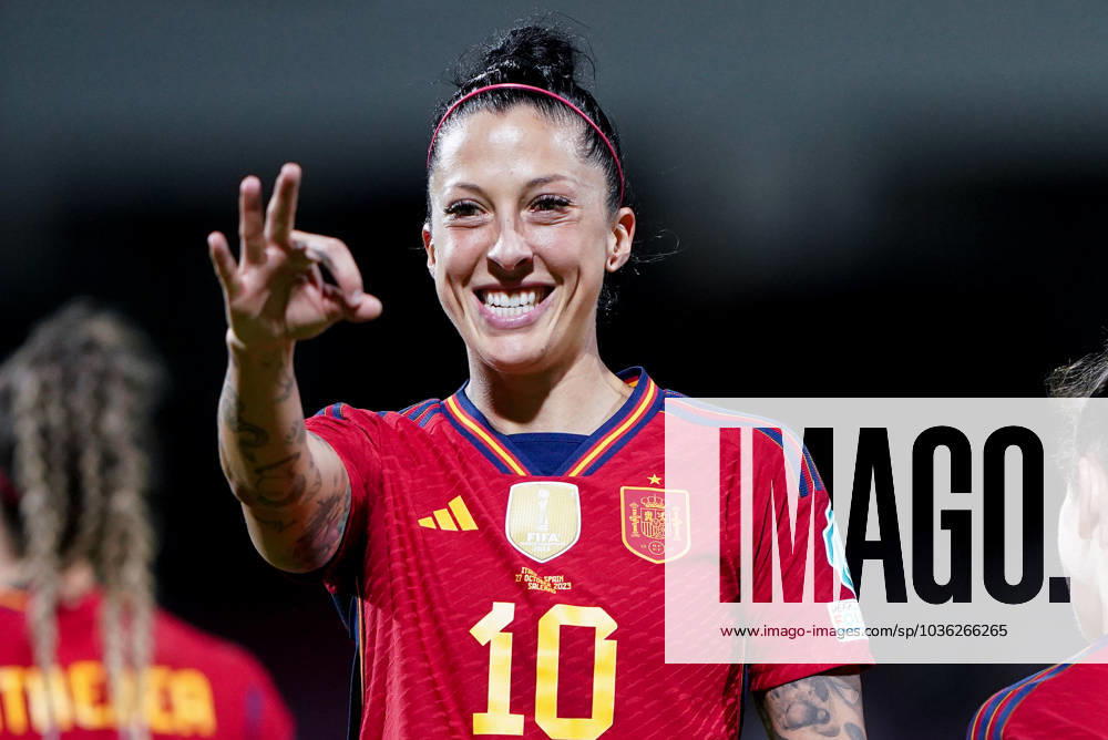 KW43 Italy Women v Spain Women - UEFA Womens Nations League Jenni Hermoso of Spain celebrates after scoring first goal during the UEFA Women s Nations League match between Italy Women and Spain Women at Stadio Arechi on October 27, 2023 in Salerno, Italy. Salerno Stadio Arechi Salerno Italy