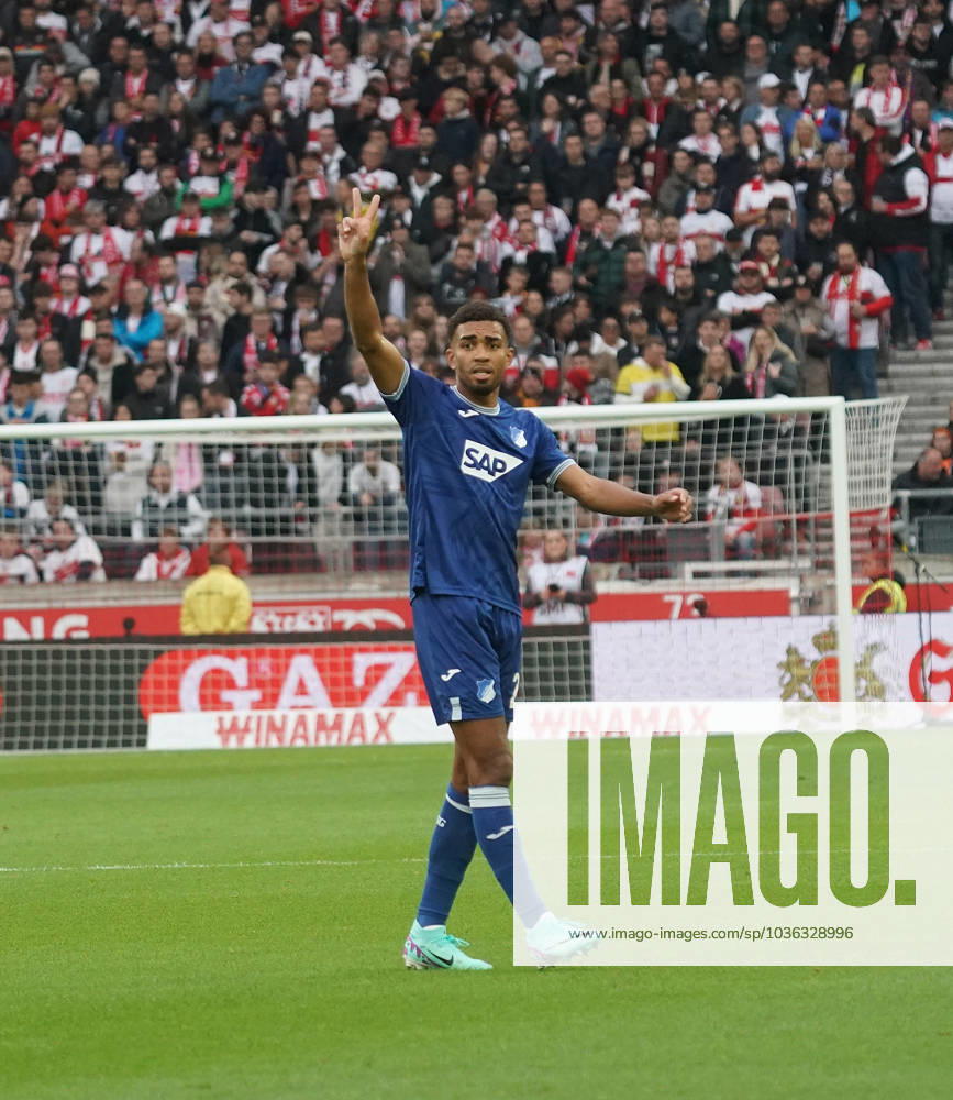 GER, 1 FBL, VfB Stuttgart vs TSG 1899 Hoffenheim 28 10 2023, MHPArena, Stuttgart, GER, 1 FBL, VfB Stuttgart vs TSG 1899 Hoffenheim , DFL regulations prohibit any use of photographs as image sequences and or quasi video in picture Kevin Akpoguma Hoffenheim nordphotoxGmbHx xBratic nph00250