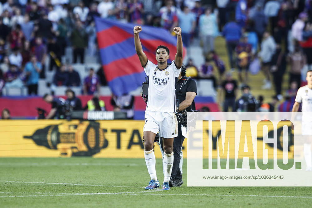 FC Barcelona, Barca Vs Real Madrid - La Liga 05 Jude Bellingham of Real Madrid celebrates the victory during the La Liga el clasico match between FC Barcelona v Real Madrid at Estadi Olimpic Lluis Companys in Barcelona, Spain, on October 28th, 2023. Barcelona Catalonia Spain