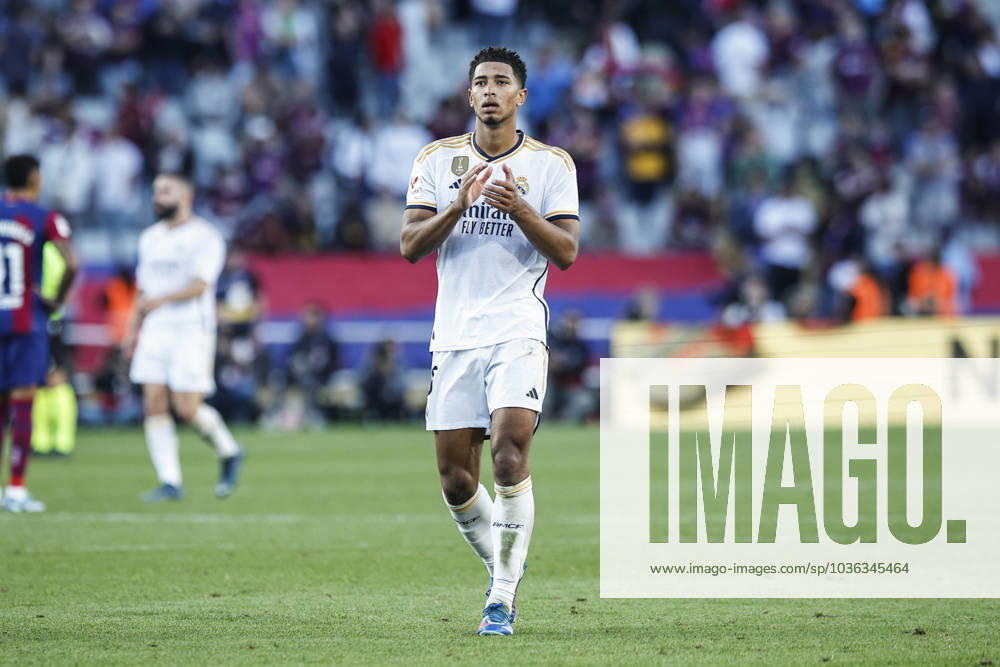 FC Barcelona, Barca Vs Real Madrid - La Liga 05 Jude Bellingham of Real Madrid celebrates the victory during the La Liga el clasico match between FC Barcelona v Real Madrid at Estadi Olimpic Lluis Companys in Barcelona, Spain, on October 28th, 2023. Barcelona Catalonia Spain