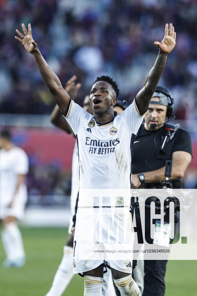 FC Barcelona, Barca Vs Real Madrid - La Liga 07 Vinicius Jr. of Real Madrid celebrates the victory during the La Liga el clasico match between FC Barcelona v Real Madrid at Estadi Olimpic Lluis Companys in Barcelona, Spain, on October 28th, 2023. Barcelona Catalonia Spain