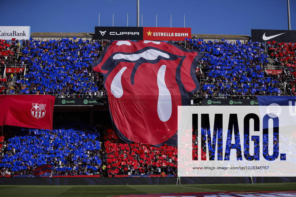 FC Barcelona, Barca Vs Real Madrid - La Liga The Rolling Stones logo made for FC Barcelona fans during the La Liga el clasico match between FC Barcelona v Real Madrid at Estadi Olimpic Lluis Companys in Barcelona, Spain, on October 28th, 2023. Barcelona Catalonia Spain