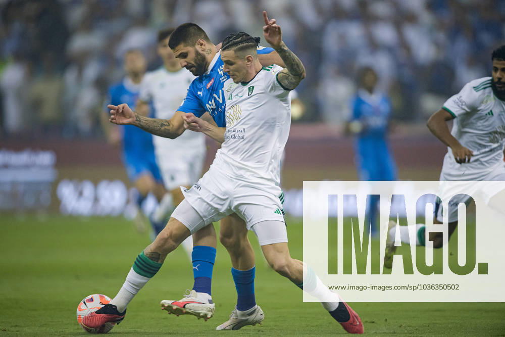 SAFF Roshn Saudi Pro League 2023-24 MD11 Aleksandar Mitrovic of Al-Hilal SFC and Roger Ibanez da Silva of Al-Ahli SFC during the Match Day 11 of the SAFF Roshn Saudi Pro League 2023-24 between Al-Hilal SFC vs Al-Ahli SFC at King Fahd International Stadium on October 27, 2023 in Riyadh, Saudi Arabia. Riyadh King Fahd International Stadium Saudi Arabia