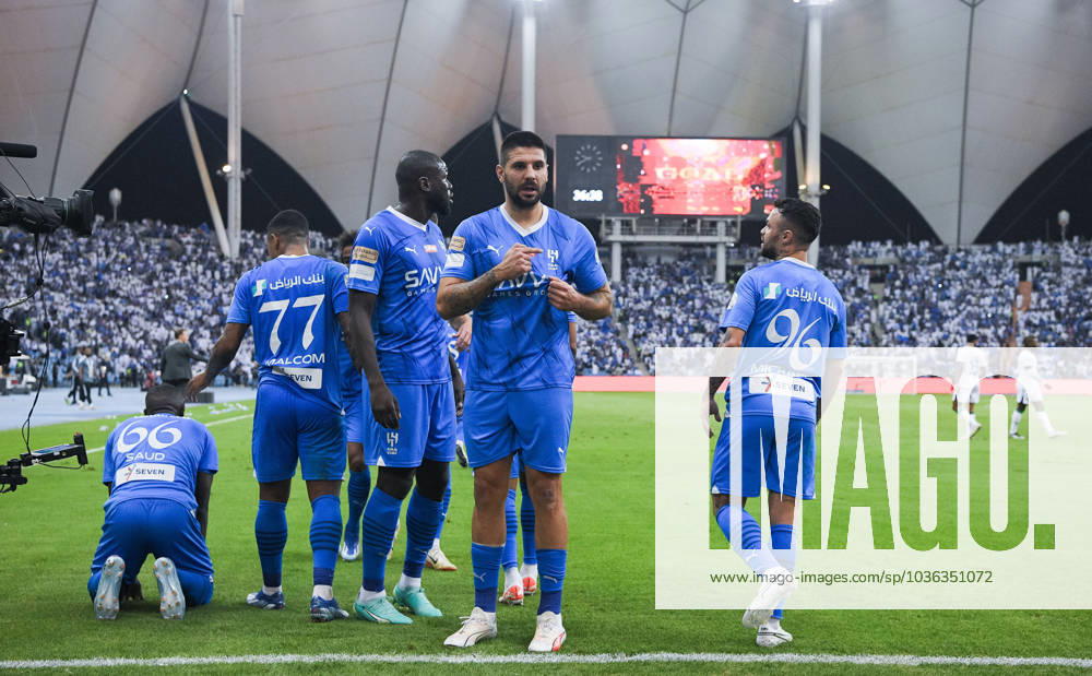 SAFF Roshn Saudi Pro League 2023-24 MD11 Aleksandar Mitrovic of Al-Hilal SFC celebrates after scoring a goal during the Match Day 11 of the SAFF Roshn Saudi Pro League 2023-24 between Al-Hilal SFC vs Al-Ahli SFC at King Fahd International Stadium on October 27, 2023 in Riyadh, Saudi Arabia. Riyadh King Fahd International Stadium Saudi Arabia