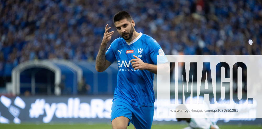 SAFF Roshn Saudi Pro League 2023-24 MD11 Aleksandar Mitrovic of Al-Hilal SFC celebrates after scoring a goal during the Match Day 11 of the SAFF Roshn Saudi Pro League 2023-24 between Al-Hilal SFC vs Al-Ahli SFC at King Fahd International Stadium on October 27, 2023 in Riyadh, Saudi Arabia. Riyadh King Fahd International Stadium Saudi Arabia