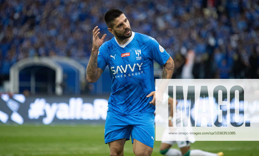 SAFF Roshn Saudi Pro League 2023-24 MD11 Aleksandar Mitrovic of Al-Hilal SFC celebrates after scoring a goal during the Match Day 11 of the SAFF Roshn Saudi Pro League 2023-24 between Al-Hilal SFC vs Al-Ahli SFC at King Fahd International Stadium on October 27, 2023 in Riyadh, Saudi Arabia. Riyadh King Fahd International Stadium Saudi Arabia
