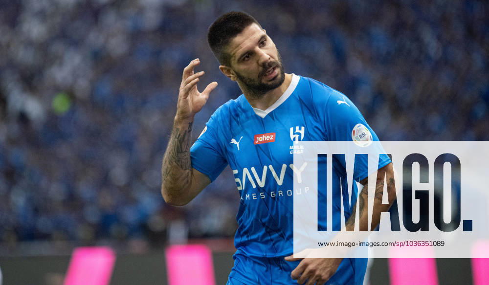 SAFF Roshn Saudi Pro League 2023-24 MD11 Aleksandar Mitrovic of Al-Hilal SFC celebrates after scoring a goal during the Match Day 11 of the SAFF Roshn Saudi Pro League 2023-24 between Al-Hilal SFC vs Al-Ahli SFC at King Fahd International Stadium on October 27, 2023 in Riyadh, Saudi Arabia. Riyadh King Fahd International Stadium Saudi Arabia
