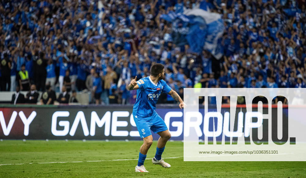 SAFF Roshn Saudi Pro League 2023-24 MD11 Aleksandar Mitrovic of Al-Hilal SFC celebrates after scoring a goal during the Match Day 11 of the SAFF Roshn Saudi Pro League 2023-24 between Al-Hilal SFC vs Al-Ahli SFC at King Fahd International Stadium on October 27, 2023 in Riyadh, Saudi Arabia. Riyadh King Fahd International Stadium Saudi Arabia