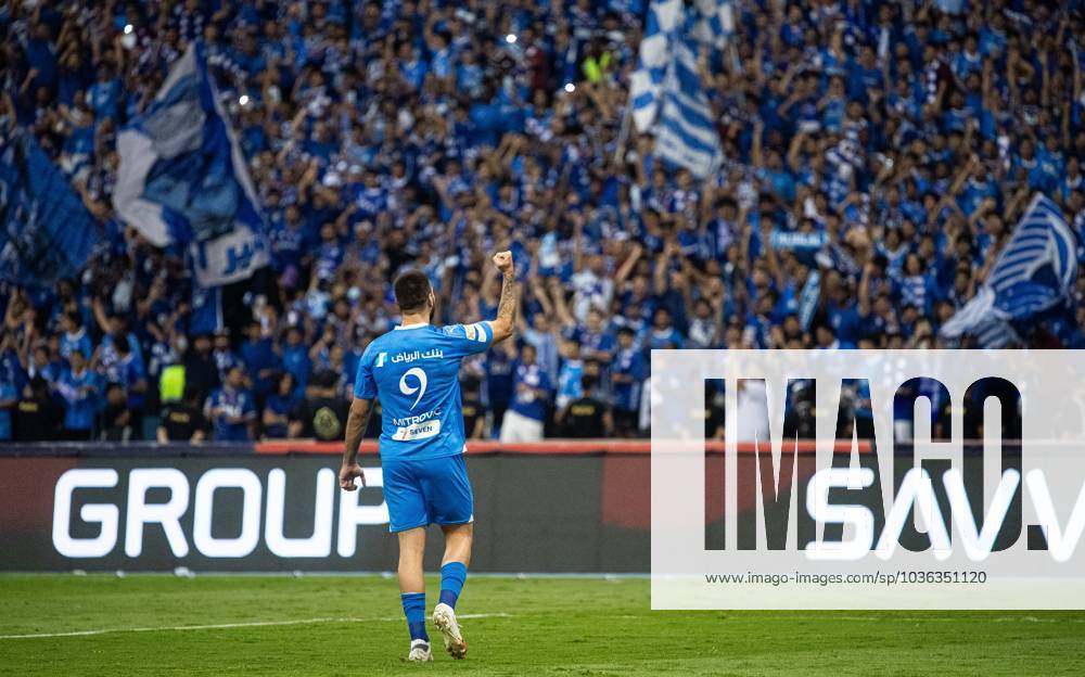 SAFF Roshn Saudi Pro League 2023-24 MD11 Aleksandar Mitrovic of Al-Hilal SFC celebrates after scoring a goal during the Match Day 11 of the SAFF Roshn Saudi Pro League 2023-24 between Al-Hilal SFC vs Al-Ahli SFC at King Fahd International Stadium on October 27, 2023 in Riyadh, Saudi Arabia. Riyadh King Fahd International Stadium Saudi Arabia