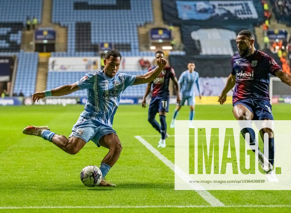 30th October 2023; Coventry Building Society Arena, Coventry, England; EFL Championship, Coventry City versus West Bromwich Albion; Milan van Ewijk of Coventry crosses the ball into the box ActionPlus12571400 GodfreyxPitt Content restricted for UK based newspaper